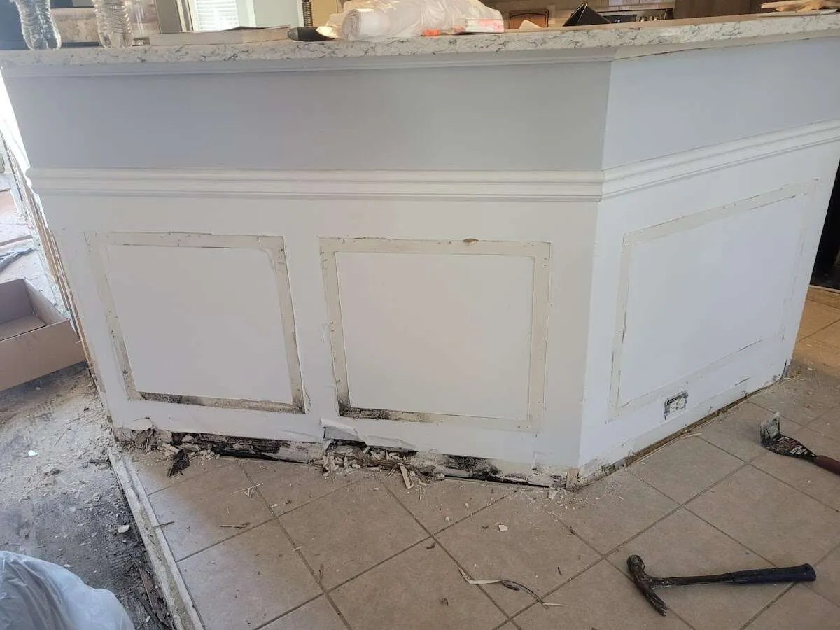Water damage and mold on kitchen during Burst Pipe Cleanup in Palm Beach